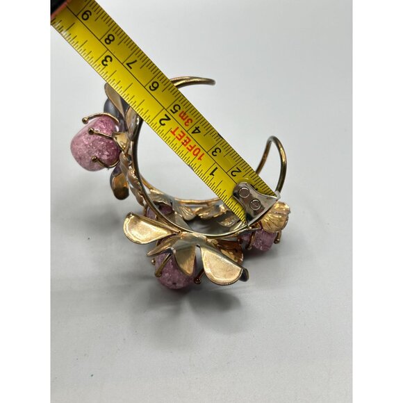 Floral Cuff Bracelet Crackled Glass Rhinestones & Enamels Statement Bracelet - Picture 9 of 12